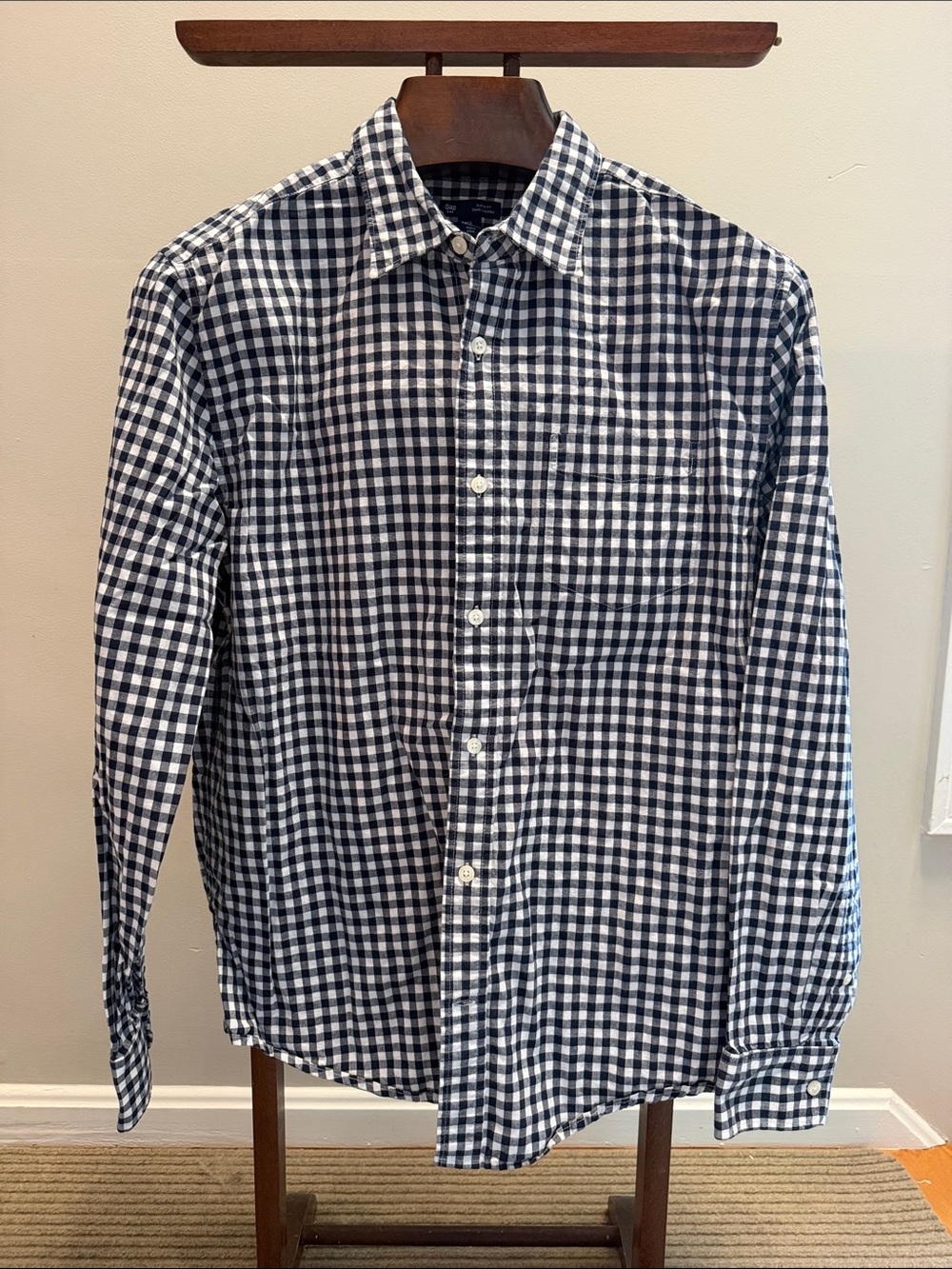 GAP Navy and White Gingham Button-Down Shirt